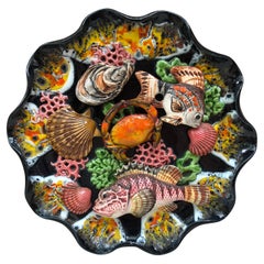 Retro Majolica Fish Sealife Platter Vallauris, circa 1950