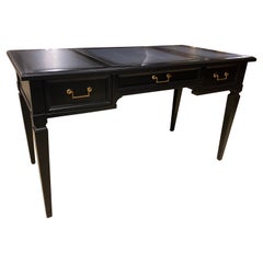Desk French Style Writing Desk,  Black Lacquer with Grey Leather Writing Surface
