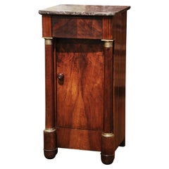 Mid-19th Century French Empire Mahogany and Marble Bedside Table with Drawers