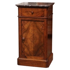 Antique 19th Century French Louis Philippe Burl Walnut Bedside Table with Marble Top
