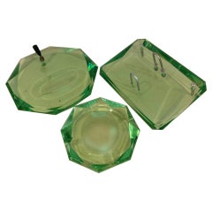 Ensemble de bureau en verre d'art vert de trois pièces par Fontana Arte, années 1950