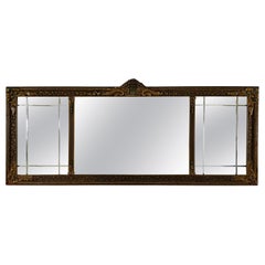 French Art Deco Mantel Three Panel Overmantel Mirror with Etched Glass 