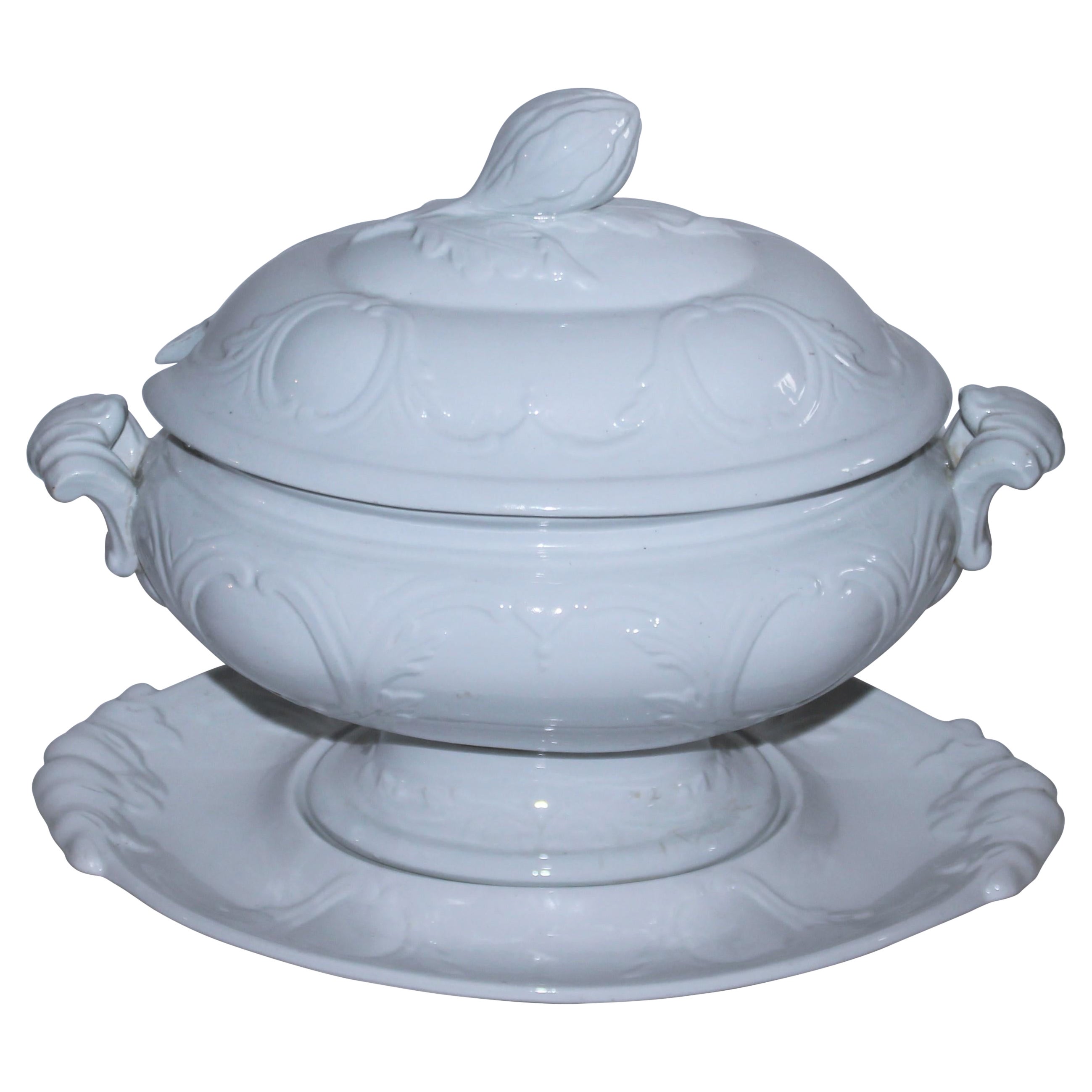 Large 19th C Tureen w/ Lid and Tray For Sale