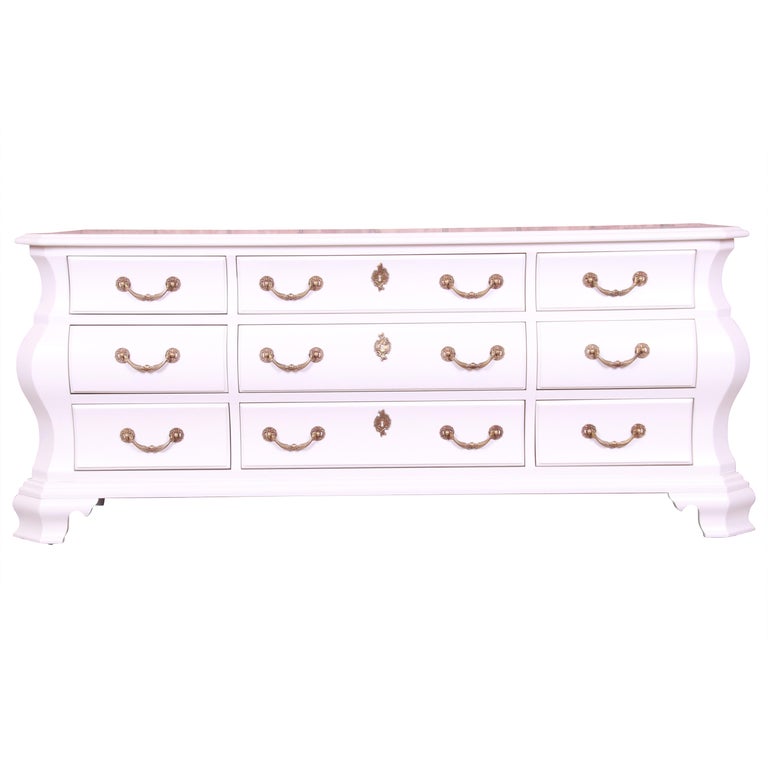 Century Furniture Bombay Form White Lacquered Triple Dresser, Newly Refinished