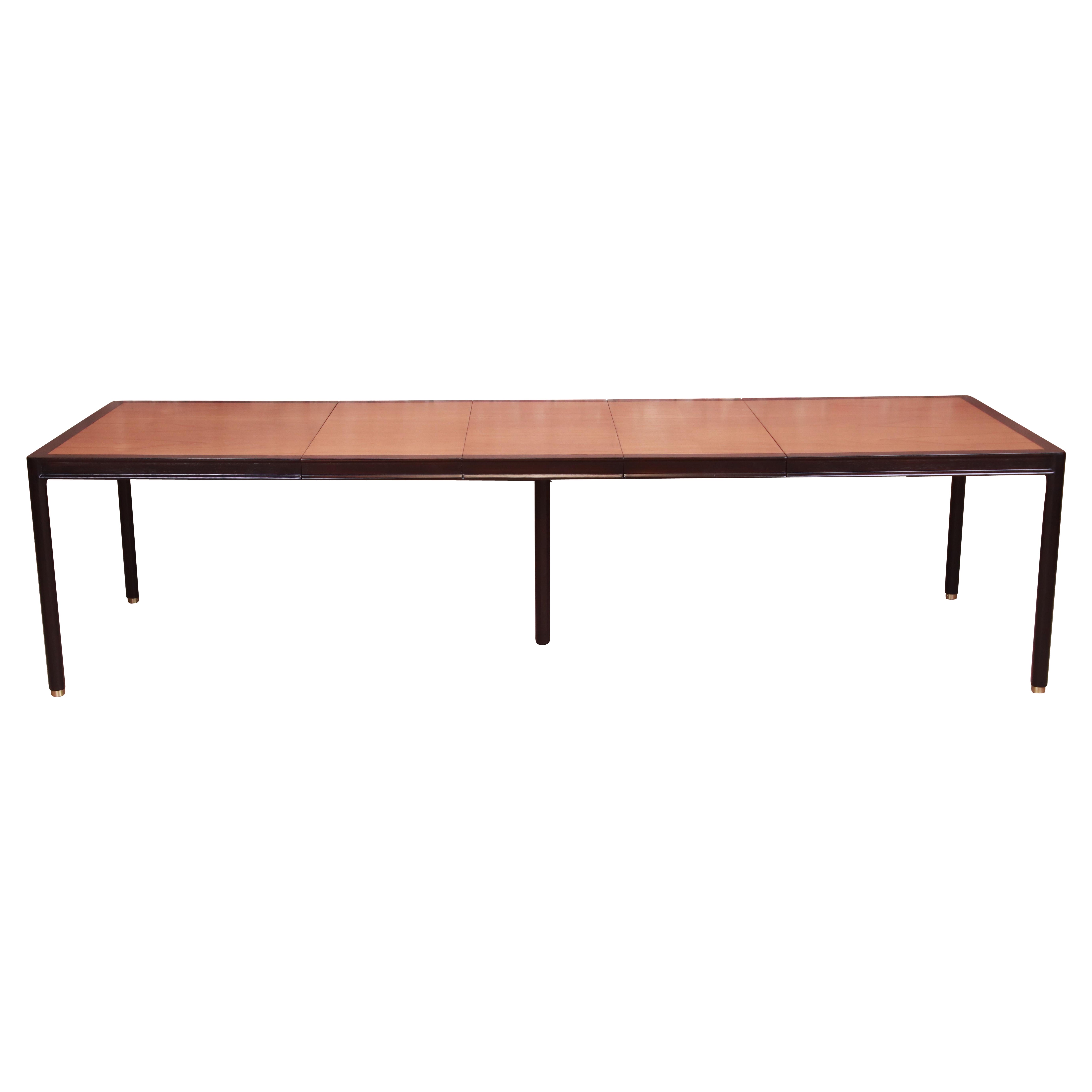 Harvey Probber Teak and Ebonized Mahogany Extension Dining Table, Refinished