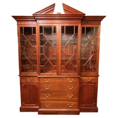 Fine Chippendale Style Cherry Two Piece Breakfront China Cabinet or Bookcase