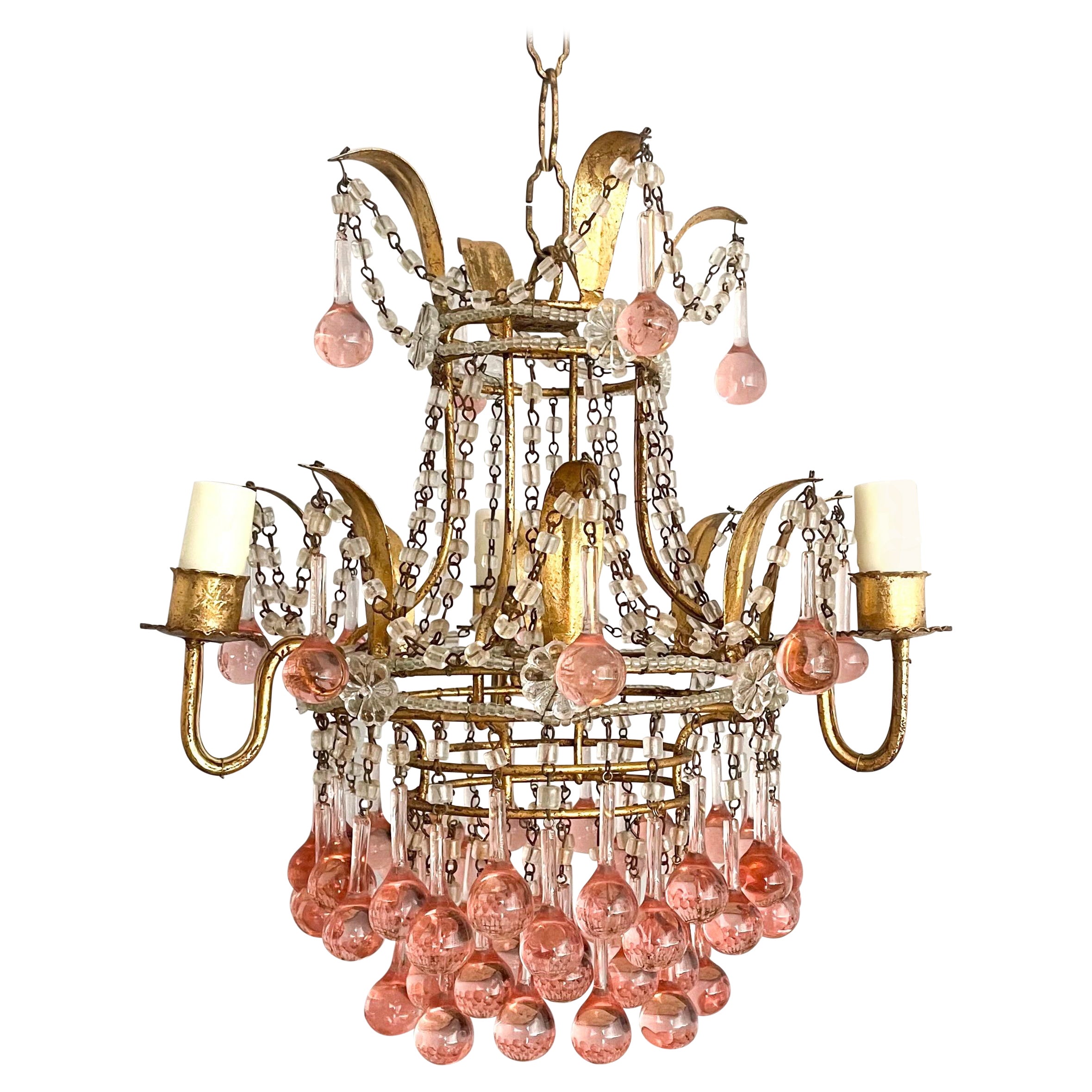 Italian Petite Pink Beaded Chandelier