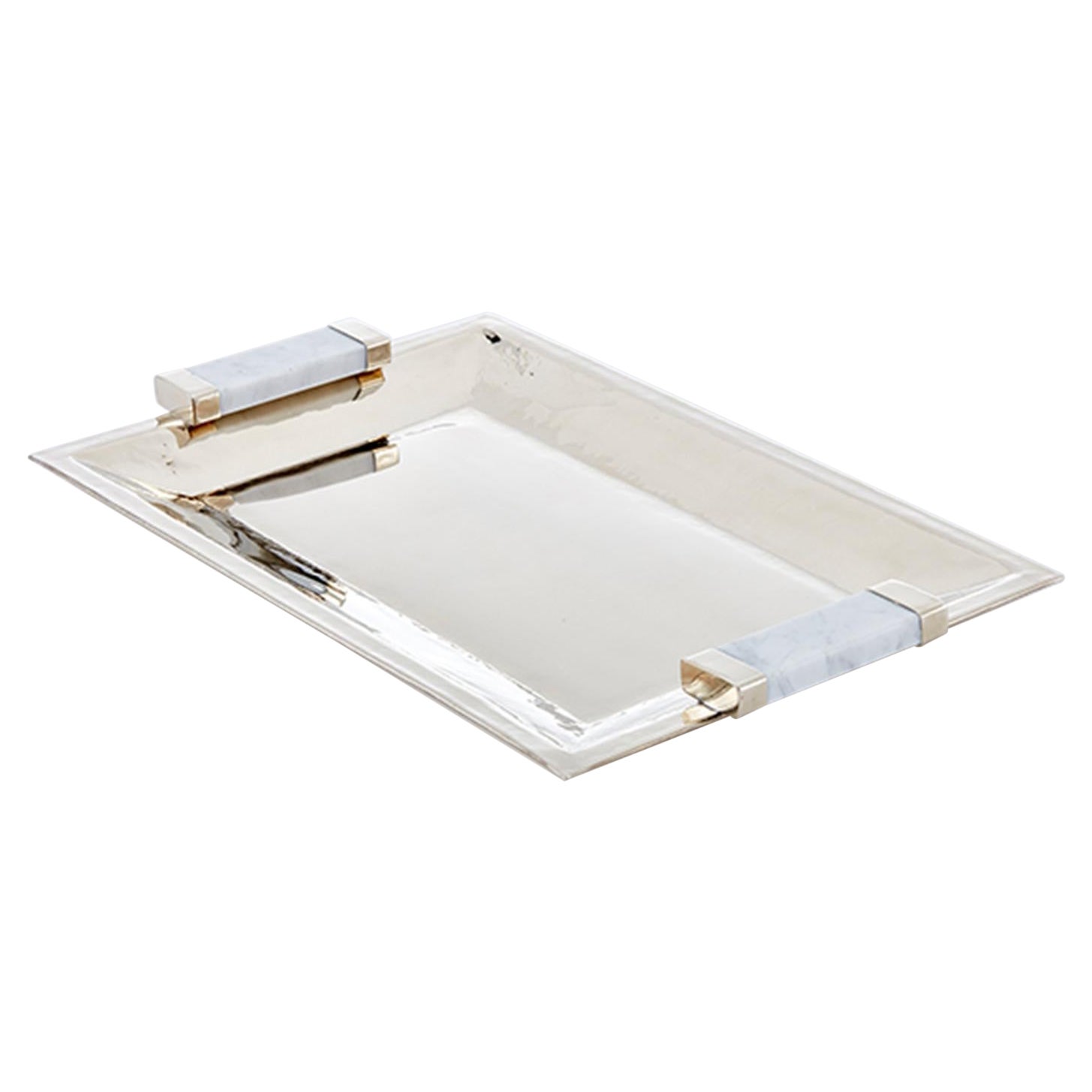 CAPA Large Rectangular Tray, Alpaca Silver & Gray Marble  For Sale