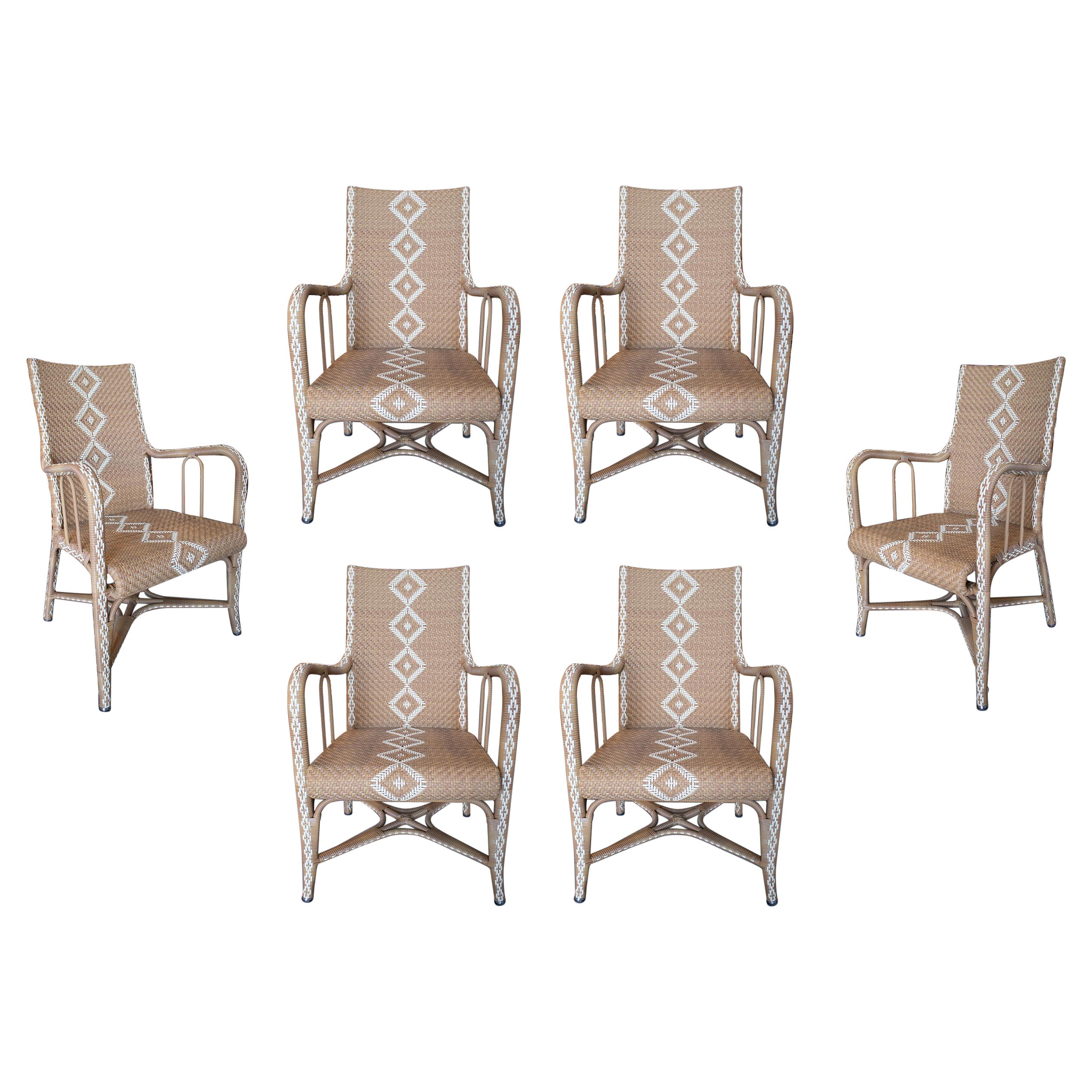 Set of Six 1980s Spanish Hand Woven Synthetic Fibre Garden Armchairs