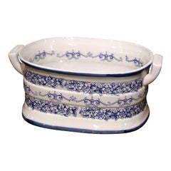 Retro Mid-Century Italian Blue and White Painted Porcelain Foot Bath Bowl