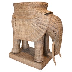 Vintage 1970s Spanish Woven Wicker Elephant Pedestal Table 