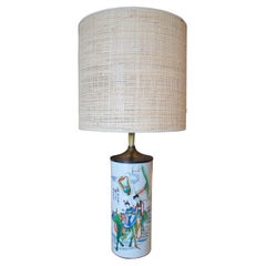 Antique 1930s Chinese Porcelain Table Lamp w/ People Scenes