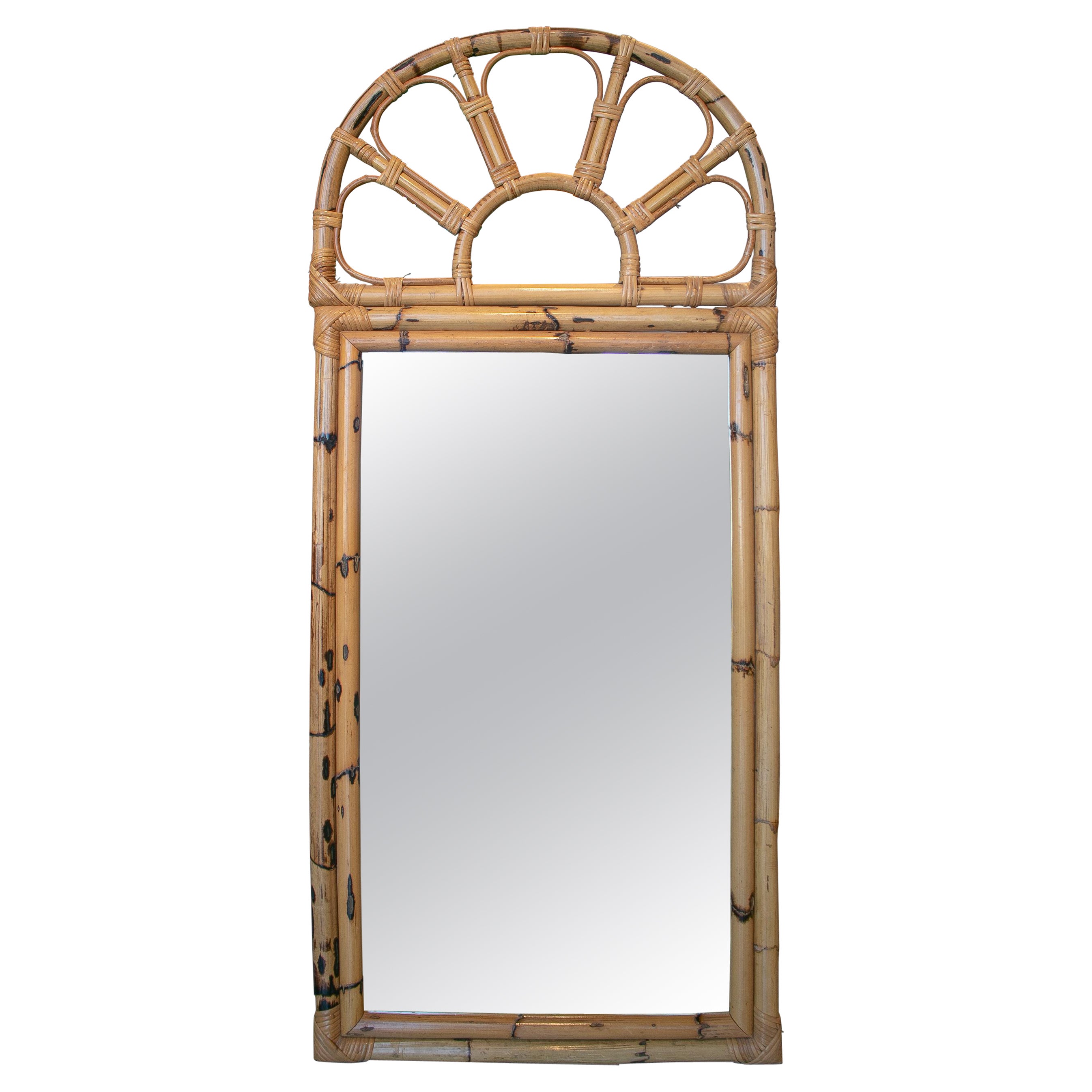 1970s Spanish Handcrafted Bamboo Wall Mirror For Sale