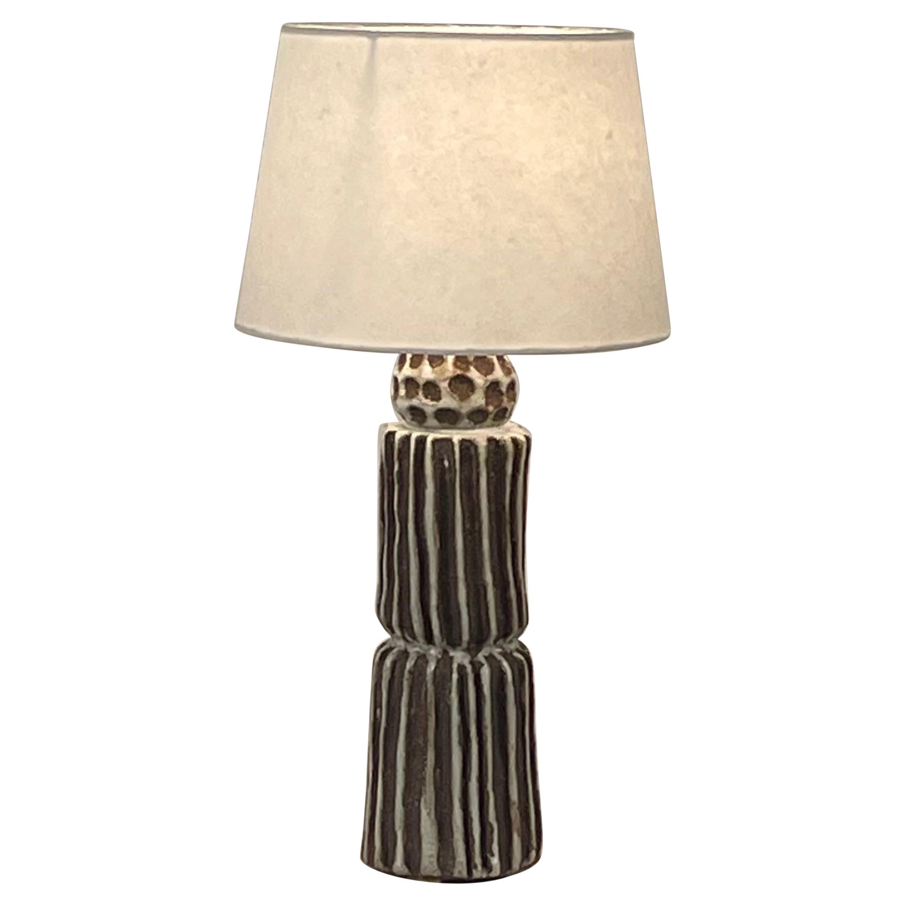Grooved Pottery Tall 'Sillons' Lamp with Parchment Shade by Design Frères