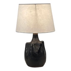 French 50's Matte Black Ceramic Lamp in the Style of Georges Jouve