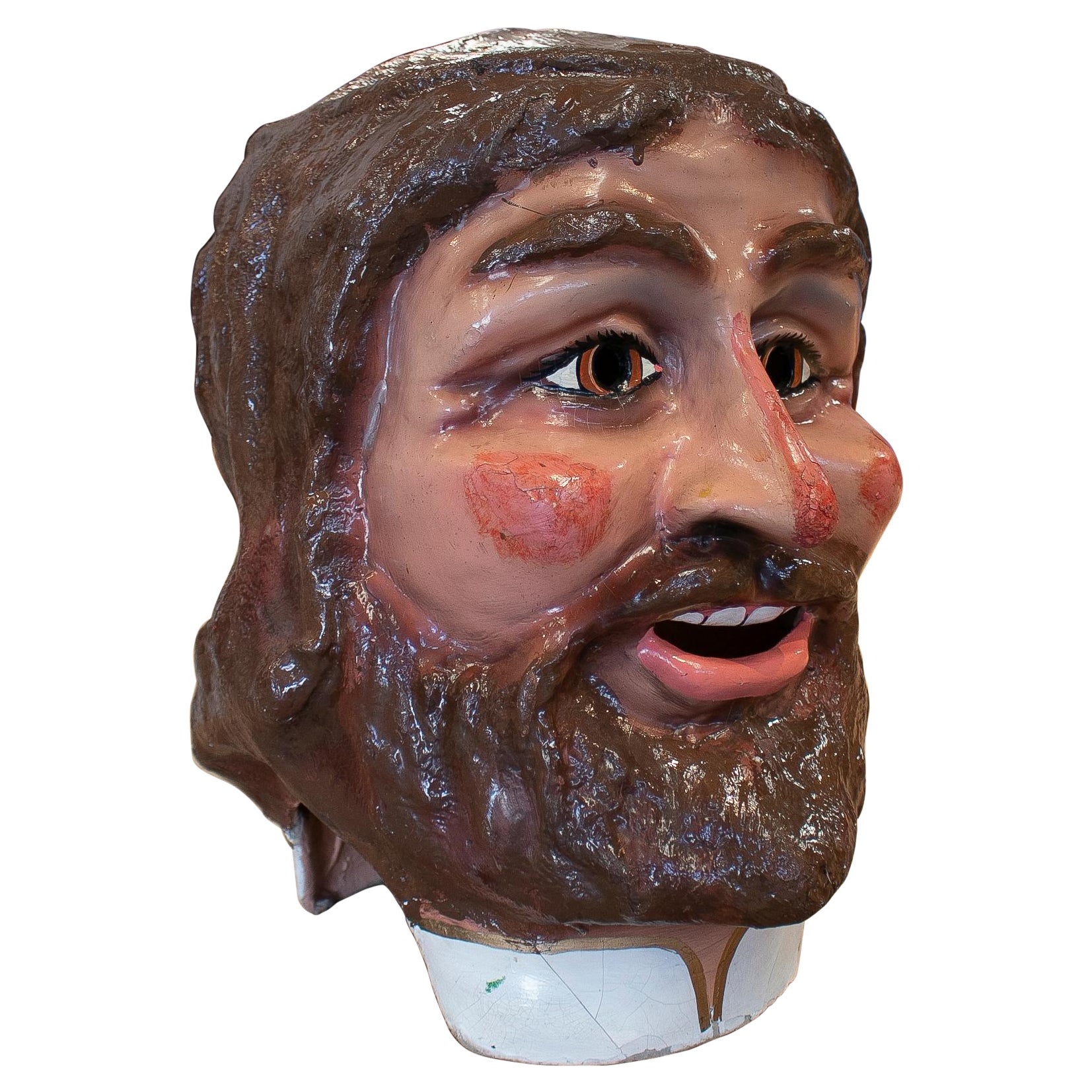 1950s Spanish Bearded Man Hand Painted Papier-mâché Festival Mask For Sale