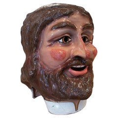 Maschera da festival spagnola del 1950 con uomo barbuto dipinto a mano in cartapesta