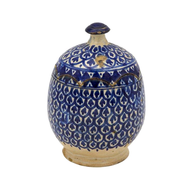 Blue and White Lidded Jar