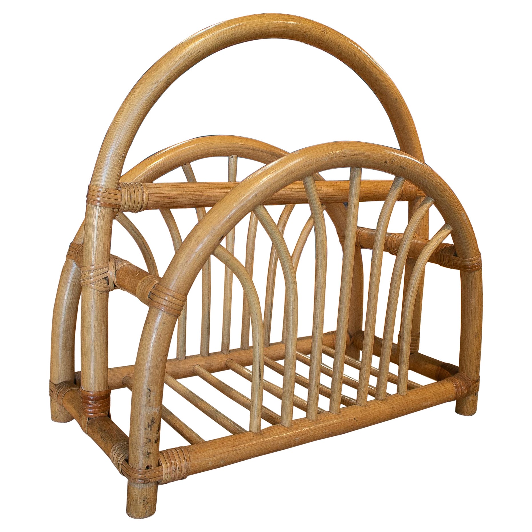 Spanish Folding Magazine Rack, Turned Wood and Black Leather For Sale ...