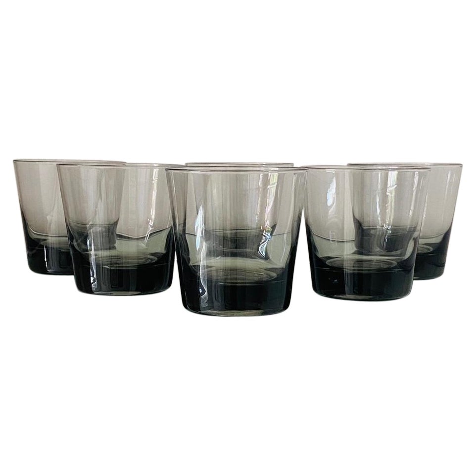 Set of Six Scandinavian Modern Smoked Grey Cocktail Glasses, c. 1960's
