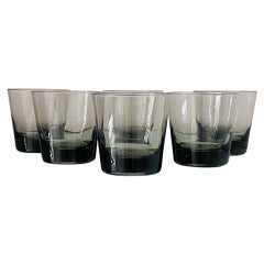 Retro Set of Six Scandinavian Modern Smoked Grey Cocktail Glasses, c. 1960's