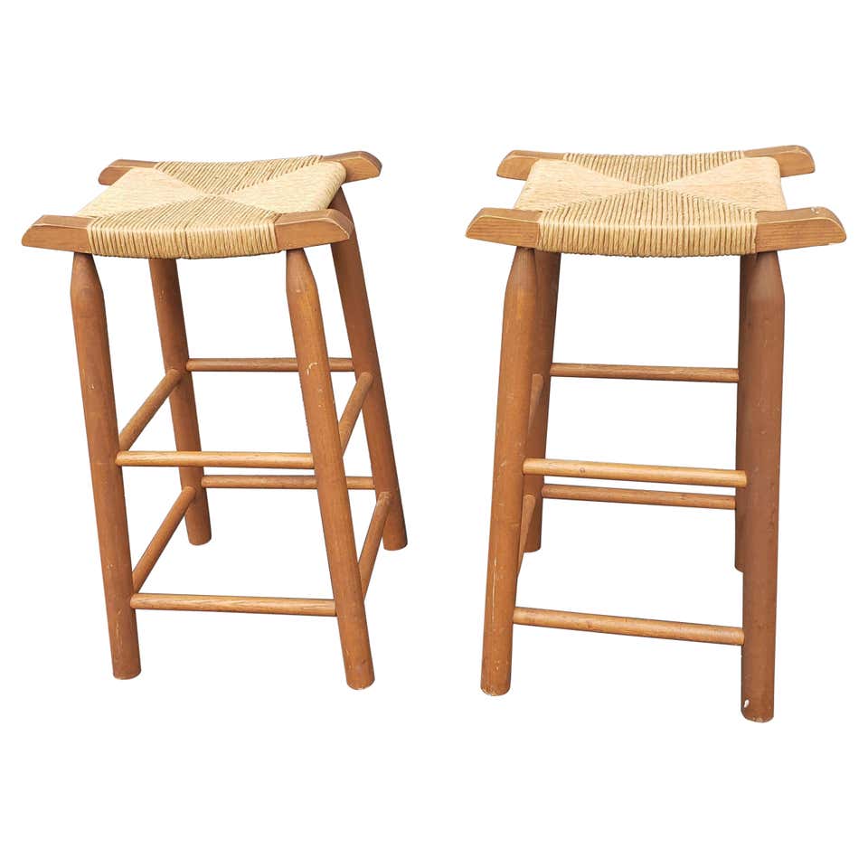 1950s Solid Maple and Rush Seat Counter Stools Bar Stools, a Pair at ...