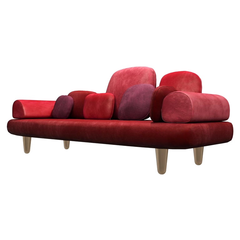Forest 3-Seat Sofa with Plush Red Velvet by Marcantonio For Sale