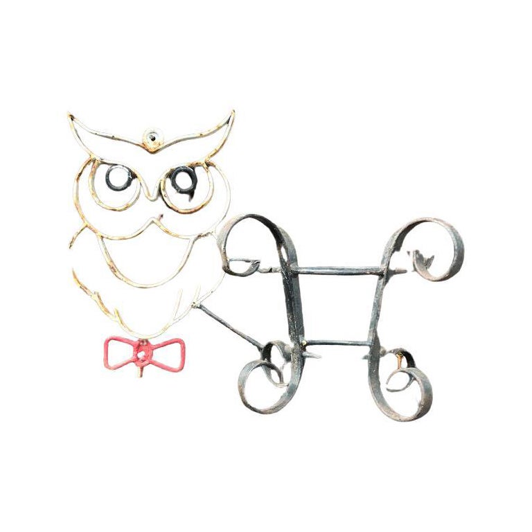 1950's Wrought Iron Owl Planter For Sale