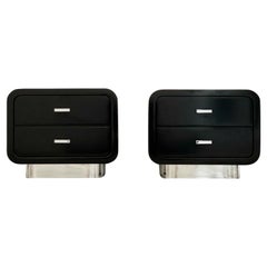 Pair of Vintage Post Modern Nightstands in Black Chrome and Lucite, Circa 1980