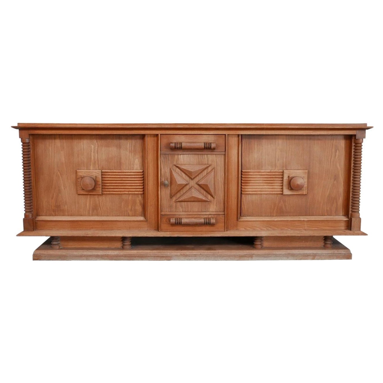 Large French Oak Art Deco Sideboard Attr. to Dudouyt