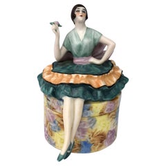 Art Deco Flapper Girl Powder Box, c1930's