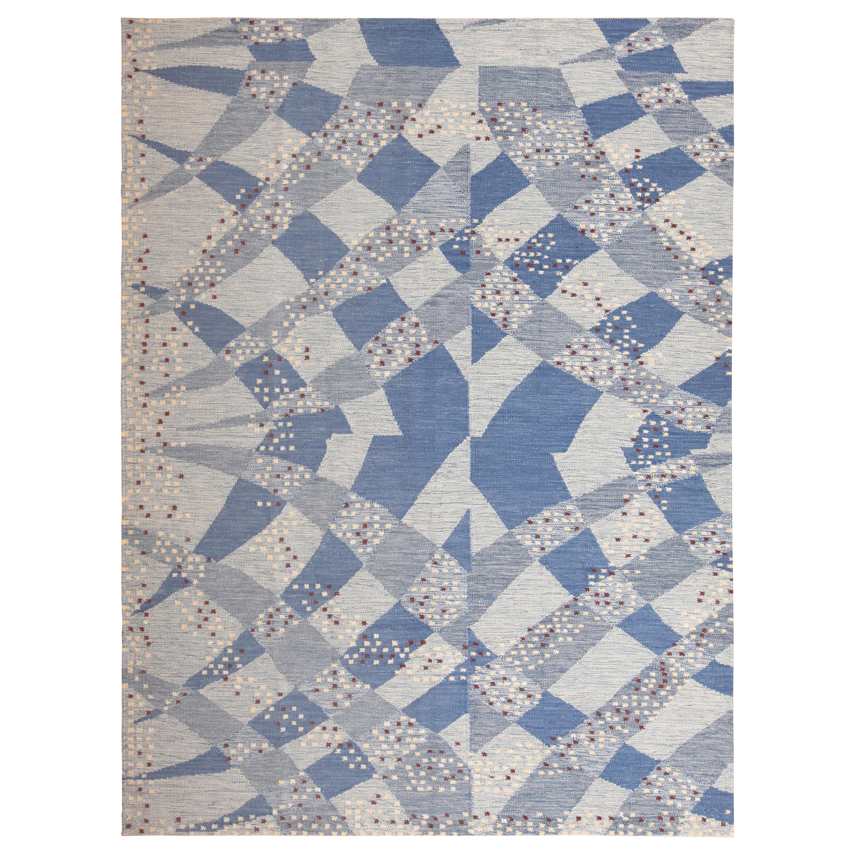 Tapis bleu de style suédois moderne Nazmiyal Collection.9 pieds 3 po. x 12 pieds 2 po. en vente