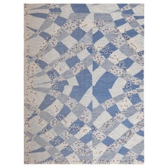 Tapis bleu de style suédois moderne Nazmiyal Collection.9 pieds 3 po. x 12 pieds 2 po.