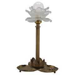 Antique French Art Nouveau Brass Table Lamp with Frog, 1930s