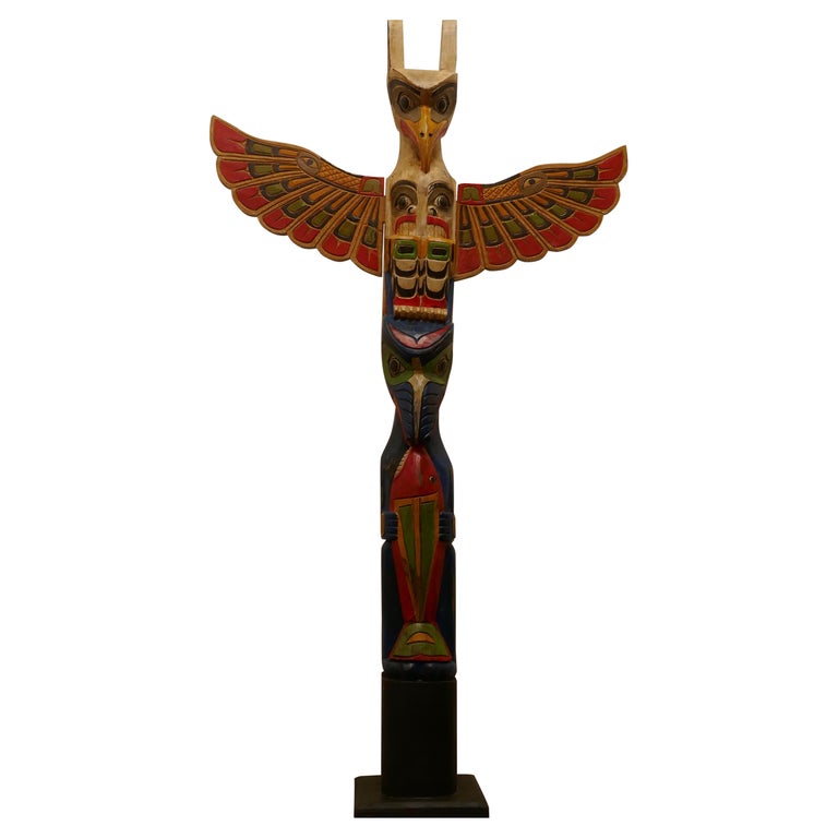 20th Century Native American Painted TOTEM Pole For Sale