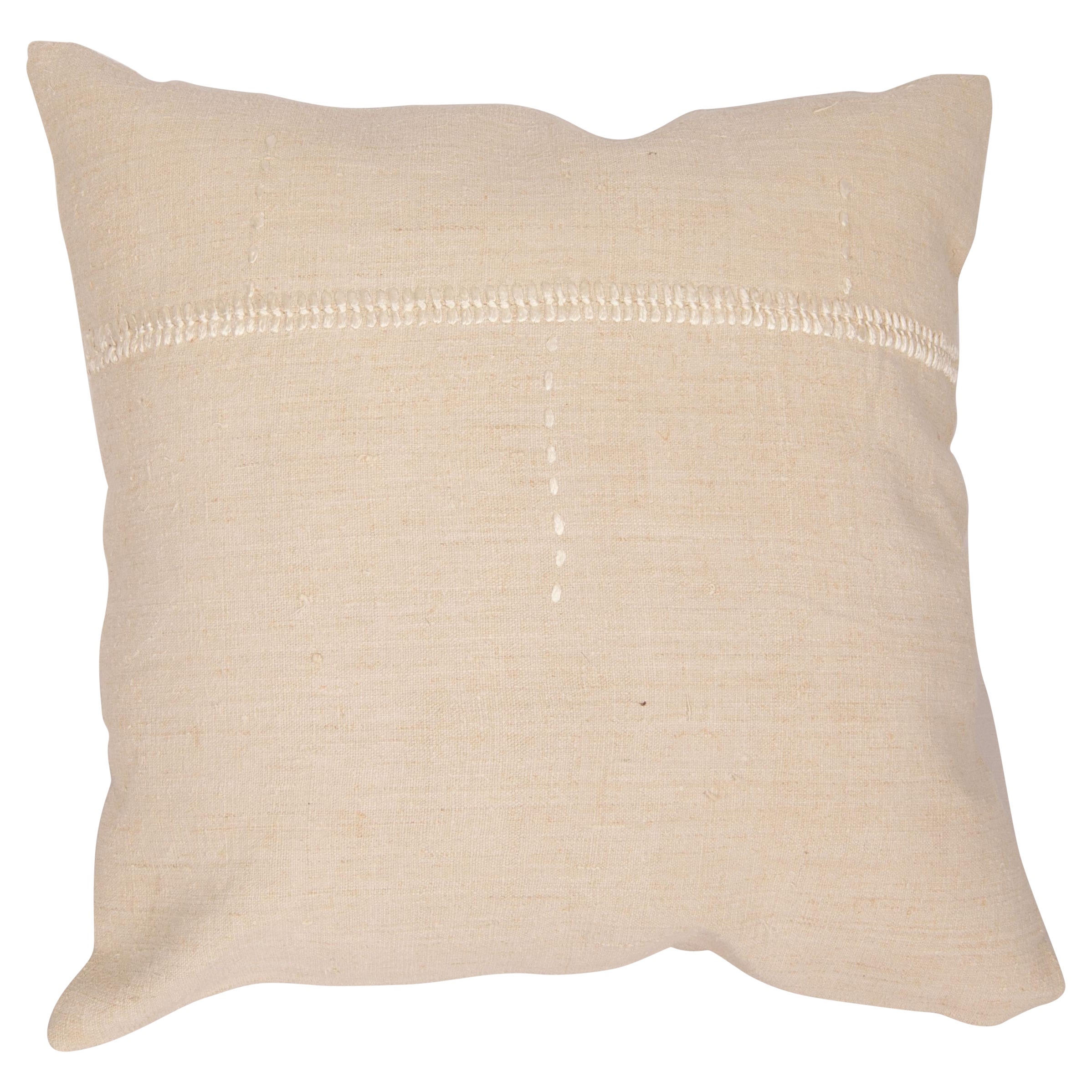 Pillow Case Made from Rustic Anatolian Vintage Linen Textile For Sale