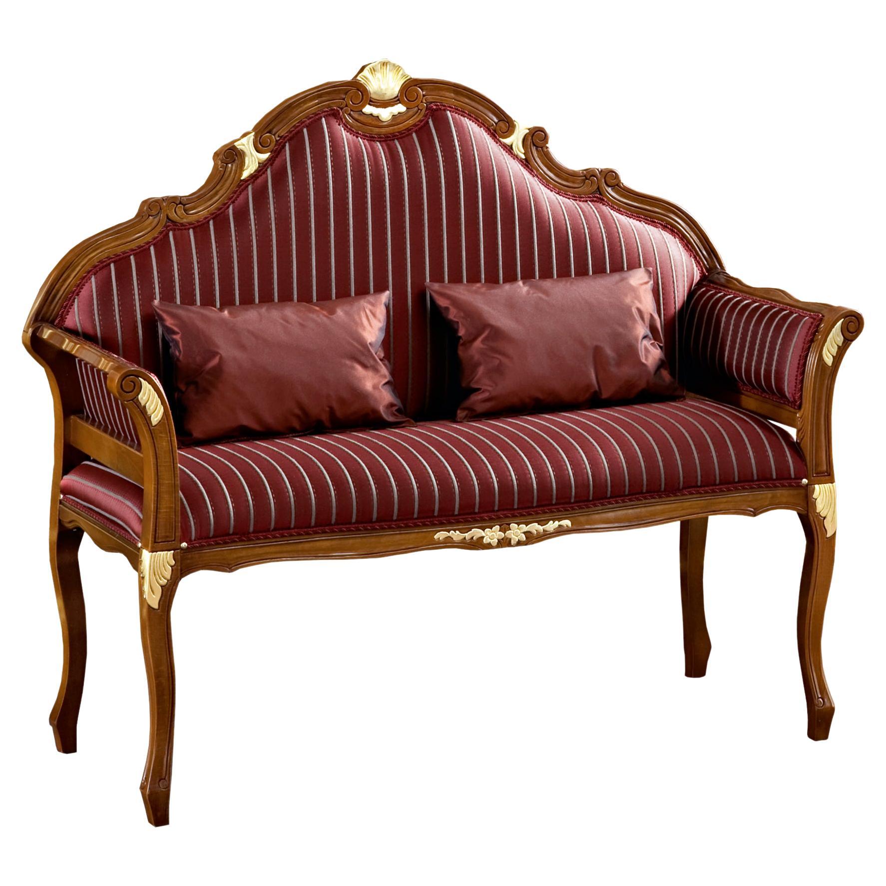 Red-Striped Rococo Loveseat with Gold Leaf by Modenese Interiors For Sale
