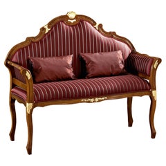 Red-Striped Rococo Loveseat with Gold Leaf by Modenese Interiors