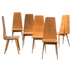 Sineo Gemignani Set of Six Chairs in Curved Wood Italian Manufacture, 1940s