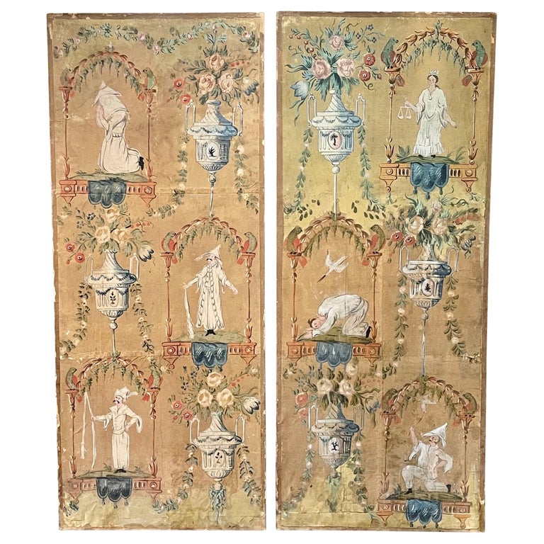 Pair of 19th Century Italian Painted Chinoiserie Panels For Sale at 1stDibs