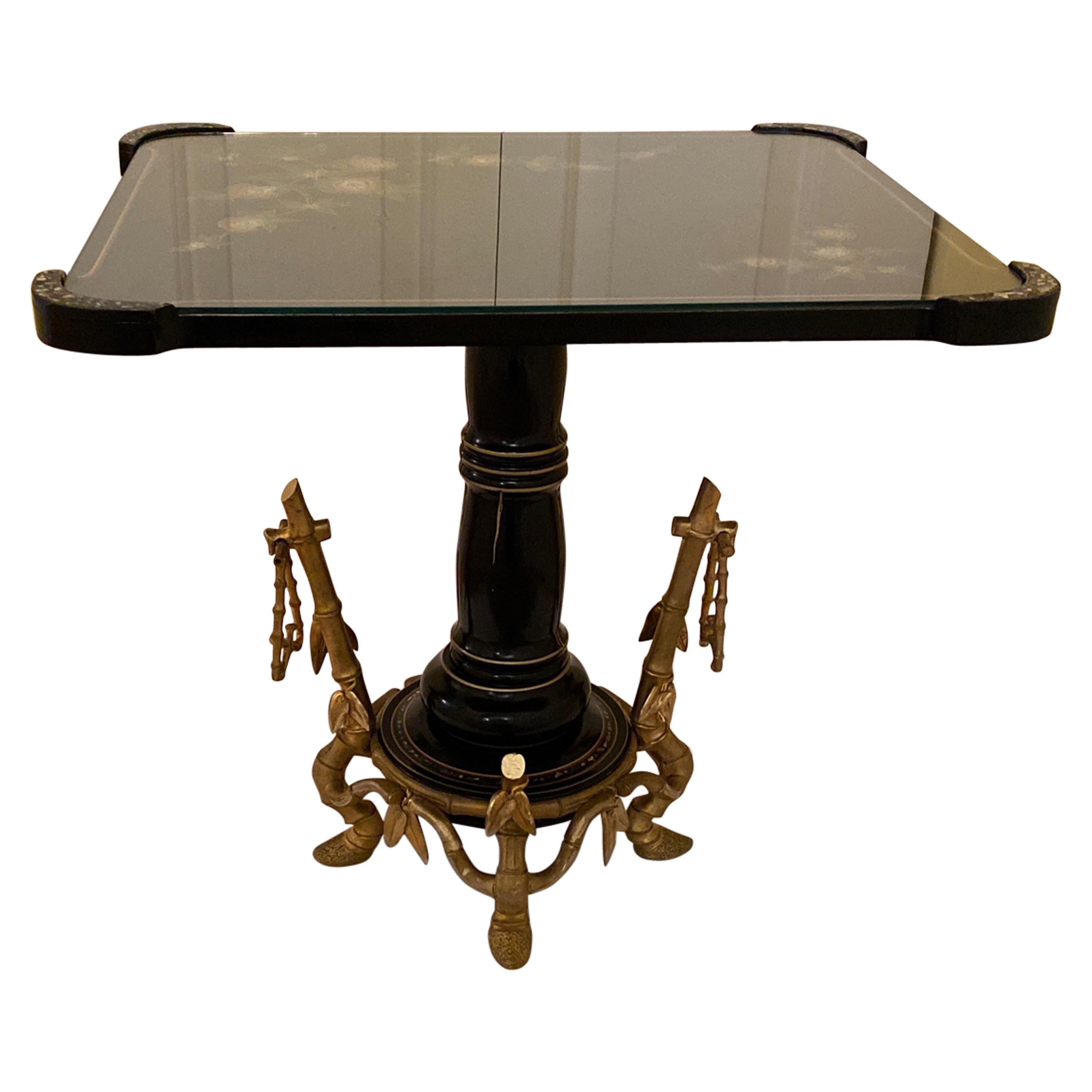 Table basse française avec base en bronze doré du mouvement esthétique de la Maison Giroux, années 1870 en vente