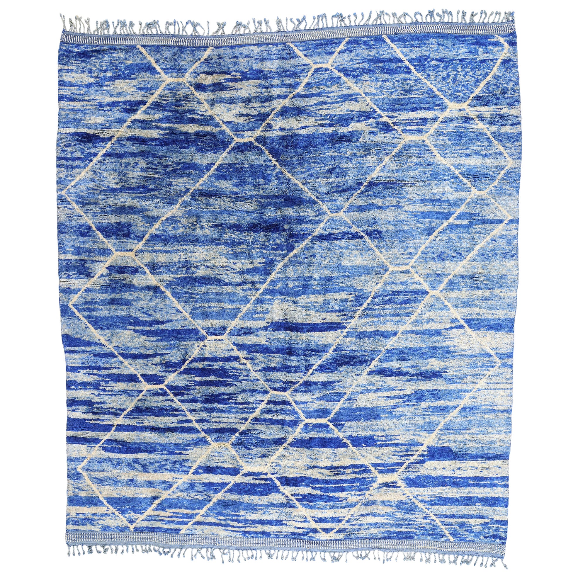 New Modern Blue Berber Beni Mrirt Moroccan Rug with Contemporary Style