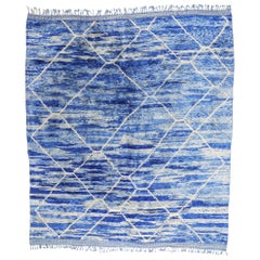 New Modern Blue Berber Beni Mrirt Moroccan Rug with Contemporary Style