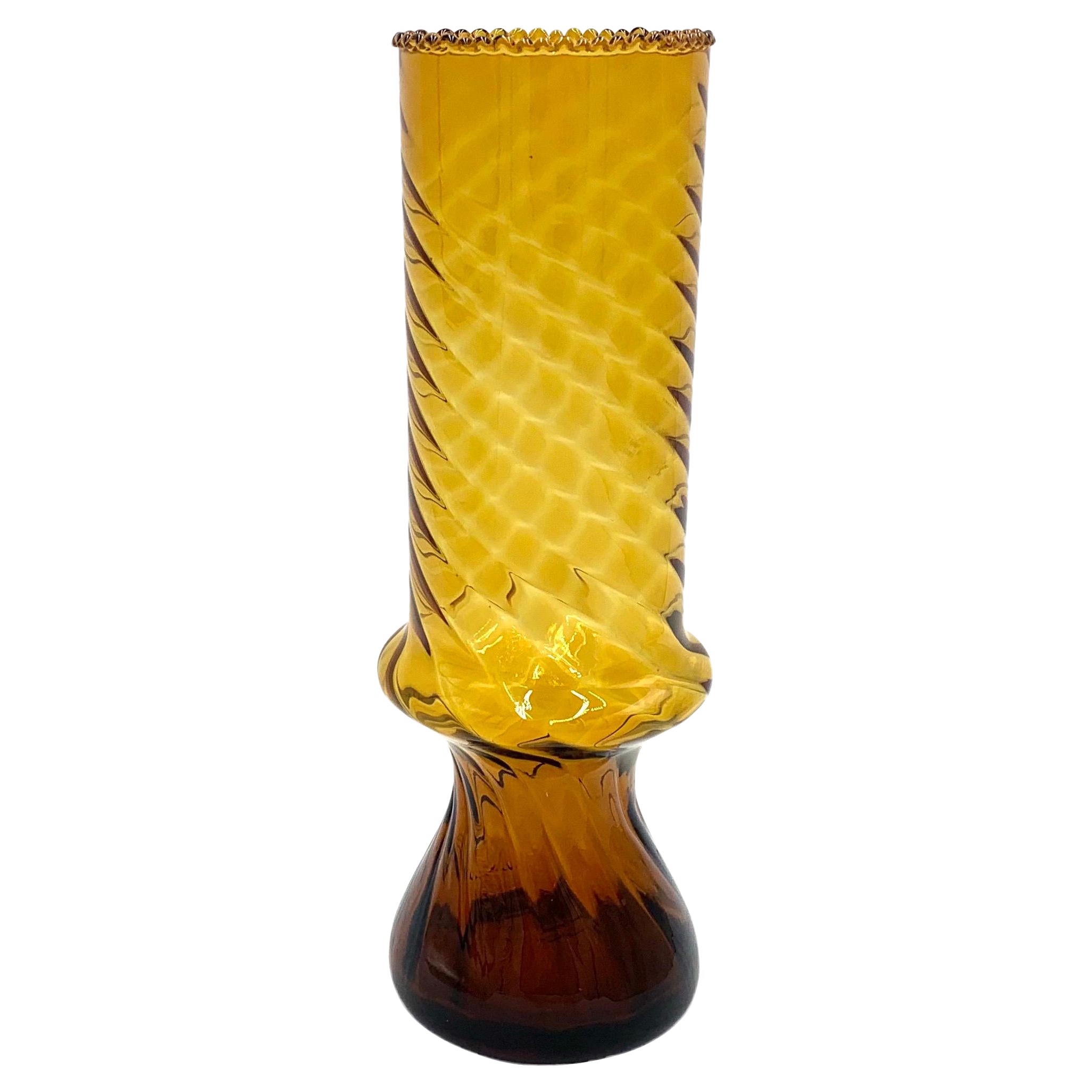 Yellow Midcentury Glass Vase, Poland, 1960s.