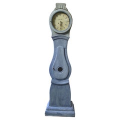 Horloge Mora ancienne suédoise des années 1800 bleue antique C M Bjorn Gustavian  197cm 