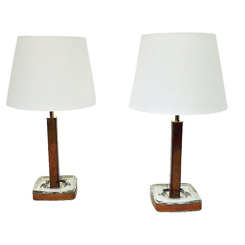 Lovely Swedish Leather Table Lamp Pair by Uppsala Armatur 1960s