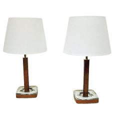 Vintage Lovely Swedish Leather Table Lamp Pair by Uppsala Armatur 1960s