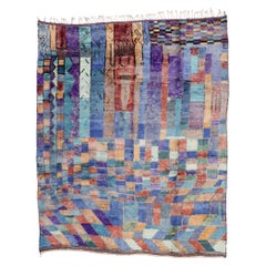 New Color Block Moroccan Rug with Cubist Abstract Expressionist Style