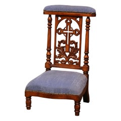 Mid-Century French Louis Philippe Carved Walnut Prayer Bench with Velvet