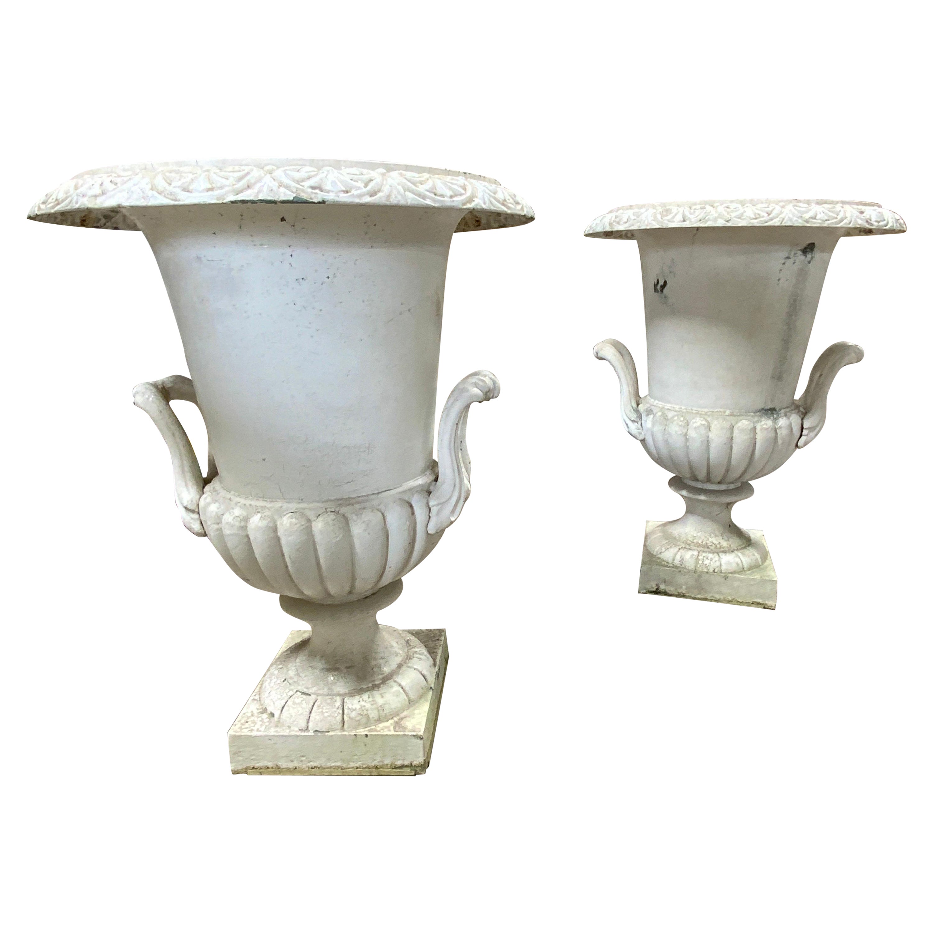 19th Century Pair of Iron Urns